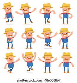 Set Funny Cheerful Character Farmer Showing Stock Vector Royalty Free