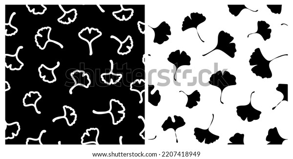 Set Monochrome Ginkgo Biloba Leaves Seamless Stock Vector Royalty Free