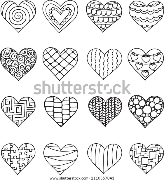 Set Nine Hand Drawn Heart Handdrawn Stock Vector Royalty Free