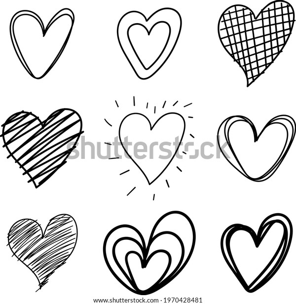 Set Nine Hand Drawn Hearts Handdrawn Stock Vector Royalty Free