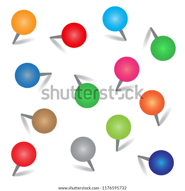 Set Push Pins Different Colors Shadow Stock Vector Royalty Free