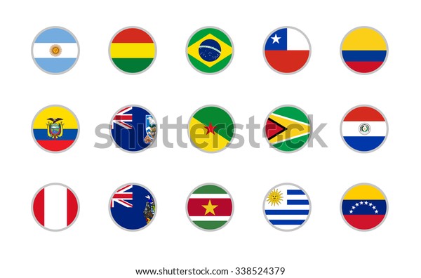 Set Round Icons South America Flags Stock Vector Royalty Free