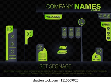 Set Signagedirectionpole Wall Mount Traffic Signage Stock Vector