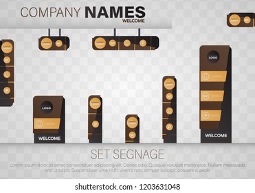 Set Signagedirectionpole Wall Mount Traffic Signage Stock Vector