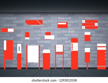 Set Signagedirectionpole Wall Mount Traffic Signage Stock Vector