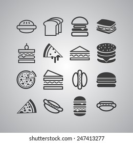 Set Simple Icons Hamburgers Sandwiches Pizza Stock Vector Royalty Free