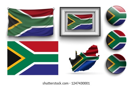 Set South Africa Flags Collection Isolated Stock Vector Royalty Free