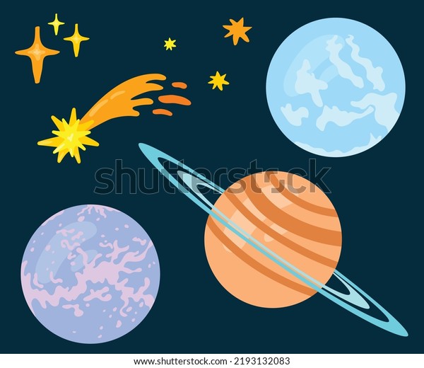 Set Space Objects Stars Comet Planets Stock Vector Royalty Free