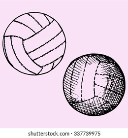 Set Volleyball Ball Doodle Style Sketch Stock Vector Royalty Free