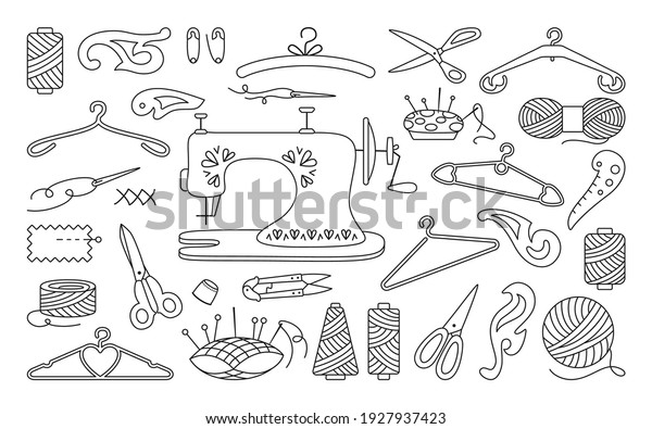 Sewing Tools Black Line Set Thread Stock Vector Royalty Free