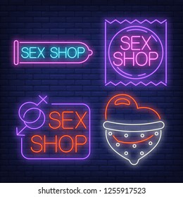 Sex Shop Neon Sign Condom Package Stock Vector Royalty Free 1043353270