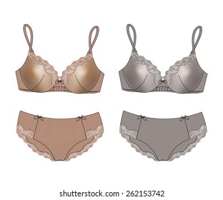 Vektor Stok Sexy Set Lingerie Bra Panties Isolated Tanpa Royalti