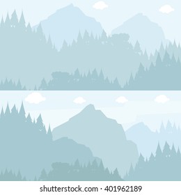 Silhouette Forest Set Vector Horizontal Banners Stock Vector Royalty