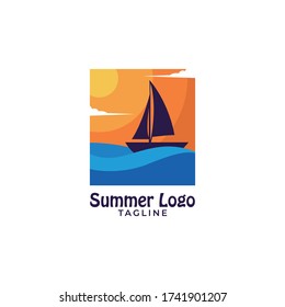 Simple Minimalist Sunset Beach Summer Logo Stock Vector Royalty Free