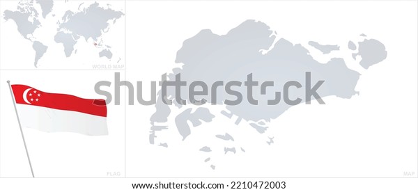 Singapore Map Flag Vector Stock Vector Royalty Free 2210472003