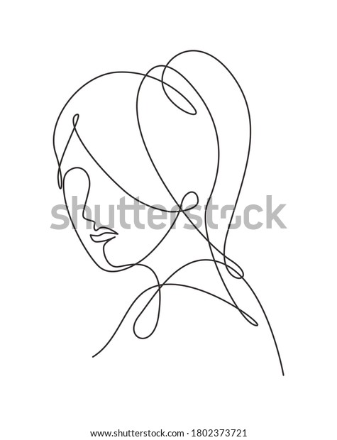 Single Continuous Line Drawing Beautiful Aesthetic Portrait Woman