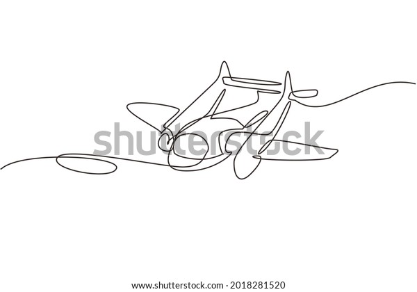 Single Continuous Line Drawing Vintage Airplanes Stock Vector Royalty