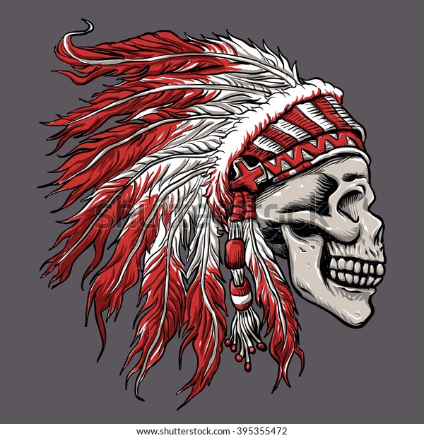 Skull Indian Chief Hand Drawing Stock Vector Royalty Free 395355472