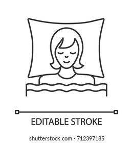 Sleeping Woman Bed Linear Icon Bedtime Stock Vector Royalty Free