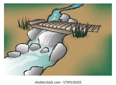 Small Bridge Over Stream Vector Illustration Stock Vector Royalty Free