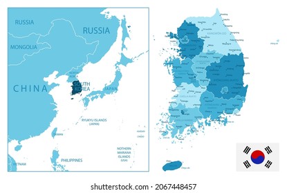 South Korea Highly Detailed Blue Map Stock Vector Royalty Free