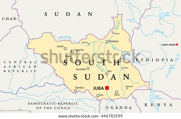 South Sudan Political Map With Capital Juba National Borders