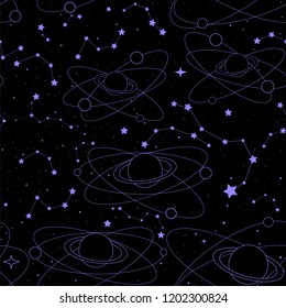 Space Vector Endless Seamless Pattern Handwritten Stock Vector Royalty