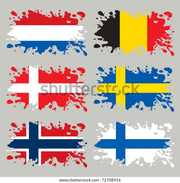 Splash Flags Set Benelux Scandinavia Each Stock Vector Royalty Free