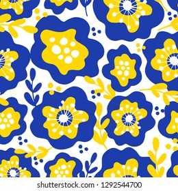 Spring Floral Seamless Pattern Blue Yellow Stock Vector Royalty Free