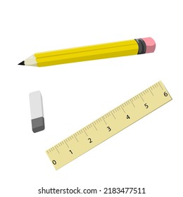 Stationery Set Ruler Pencil Eraser Stock Vector Royalty Free