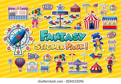 Sticker Set Amusement Park Funfair Objects Stock Vector Royalty Free