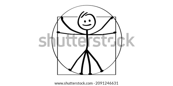 Stickman Vitruvian Man Symbol Stick Figures Wektor Stockowy Bez