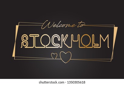 Stockholm Welcome Golden Text Neon Lettering Stock Vector Royalty Free