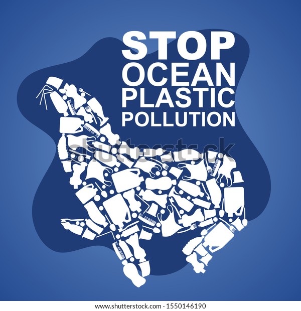 Stop Ocean Plastic Pollution Ecological Poster 스톡 벡터 로열티 프리