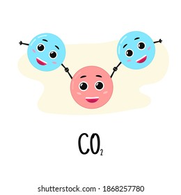 Structure Carbon Dioxide Molecule Cartoon Character Stock Vector