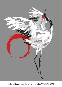 Stylized Dancing Japanese Crane On Background Vector De Stock Libre