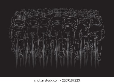 Stylized Linear Sketch Cyclist Athlete Rear Stock Vector Royalty Free