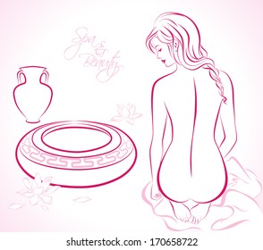 Stylized Vector Illustration Beautiful Nude Girl