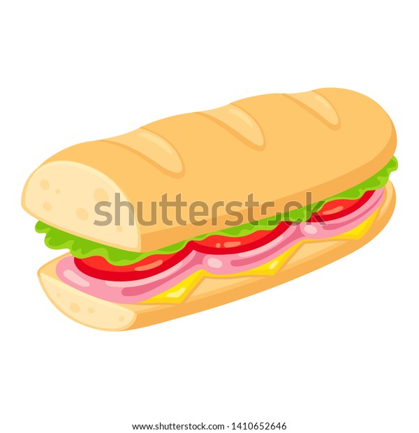 Sub Style Sandwich Ham Cheese Tomato Stock Vector Royalty Free 1410652646