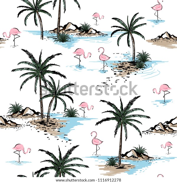 Summer Beautiful Seamless Island Pattern On Stock Vector Royalty Free