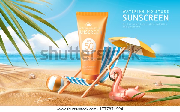 Sunscreen Ad Template Palm Leaves Summer Stock Vector Royalty Free