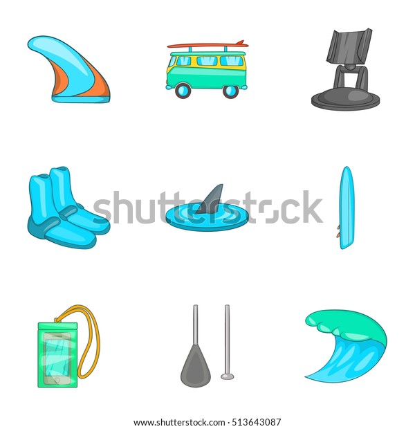 Swimming On Surf Icons Set Cartoon Stock Vector Royalty Free