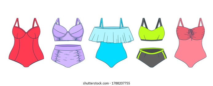 Swimming Suits Set Doodle Bikini Collection Stock Vector Royalty Free