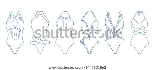 Swimming Suits Set Doodle Bikini One Stock Vector Royalty Free