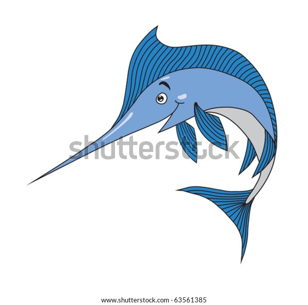 Swordfish Cartoon Vector Illustration เวกเตอรสตอก ปลอดคาลขสทธ