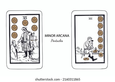 Tarot Minor Arcana Vector Set Pentacles Stock Vector Royalty Free