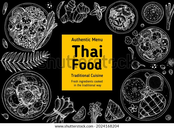 Thai Food Top View Vector Illustration Stock Vector Royalty Free