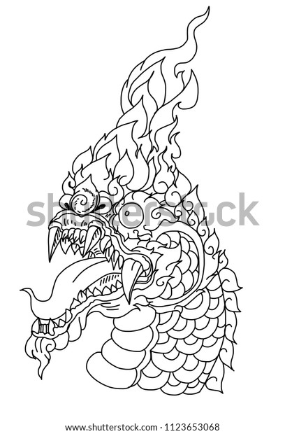 Thai Traditional Tattoo Design Naga King Arkivvektor Royaltyfri