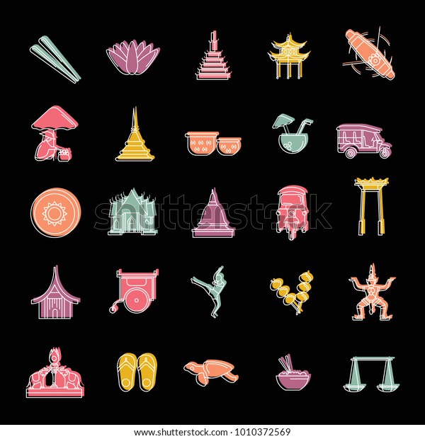 Thailand Doodle Icons Set Isolated On Stock Vector Royalty Free