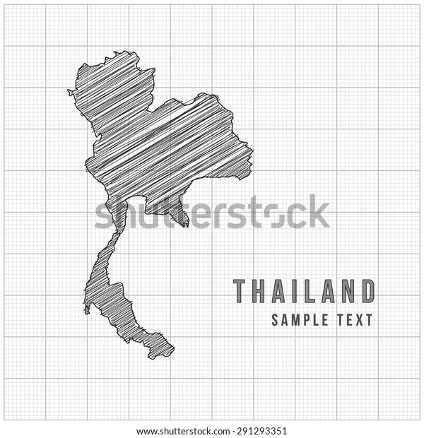 Thailand Map Vector Line Sketch Up With Grid Background